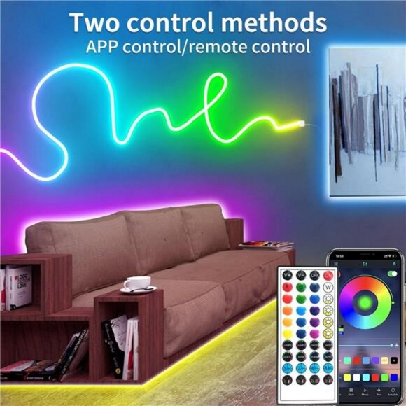 100ft RGB LED neon rope lights waterproof flexible strip with remote and app con - Picture 2 of 8